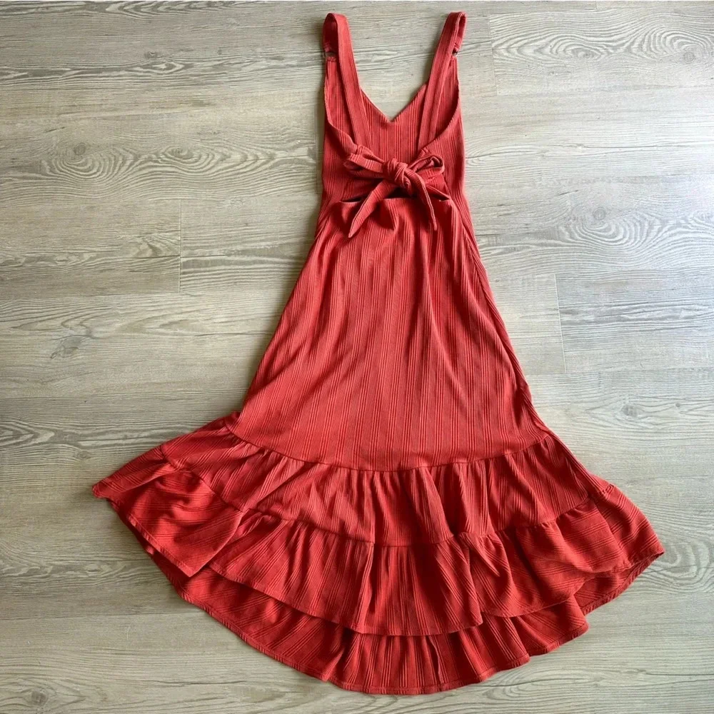 Free people Into you ribbed maxi dress orange/ red size small boho, like new - Picture 6 of 9